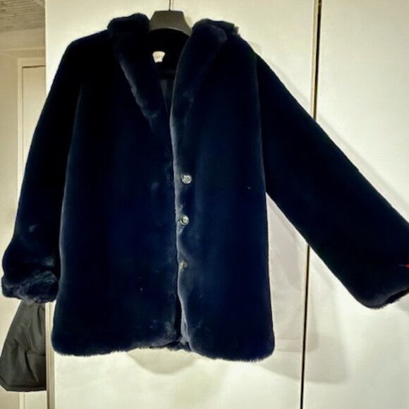 Sézane Isee Navy Faux Fur Coat - Picture 4 of 9